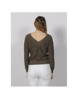 Pull dos v pailleté kaki femme - Morgan