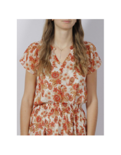 T-shirt boutonné floral beatriz orange femme - Deeluxe