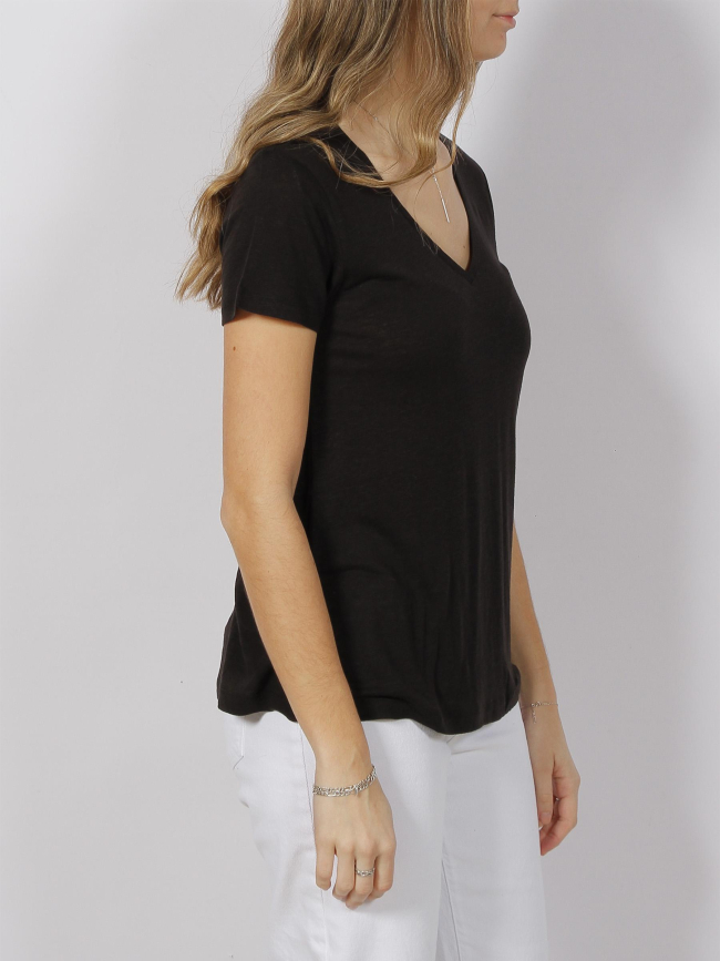 T-shirt regular col v lin noir femme - Tommy Hilfiger