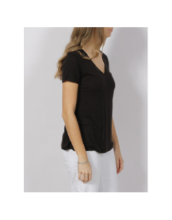 T-shirt regular col v lin noir femme - Tommy Hilfiger