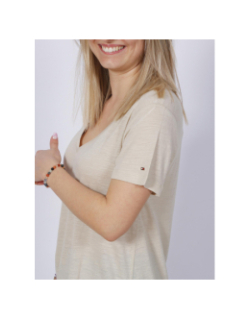 T-shirt regular col v lin beige femme - Tommy Hilfiger