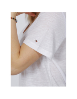 T-shirt regular col v lin blanc femme - Tommy Hilfiger