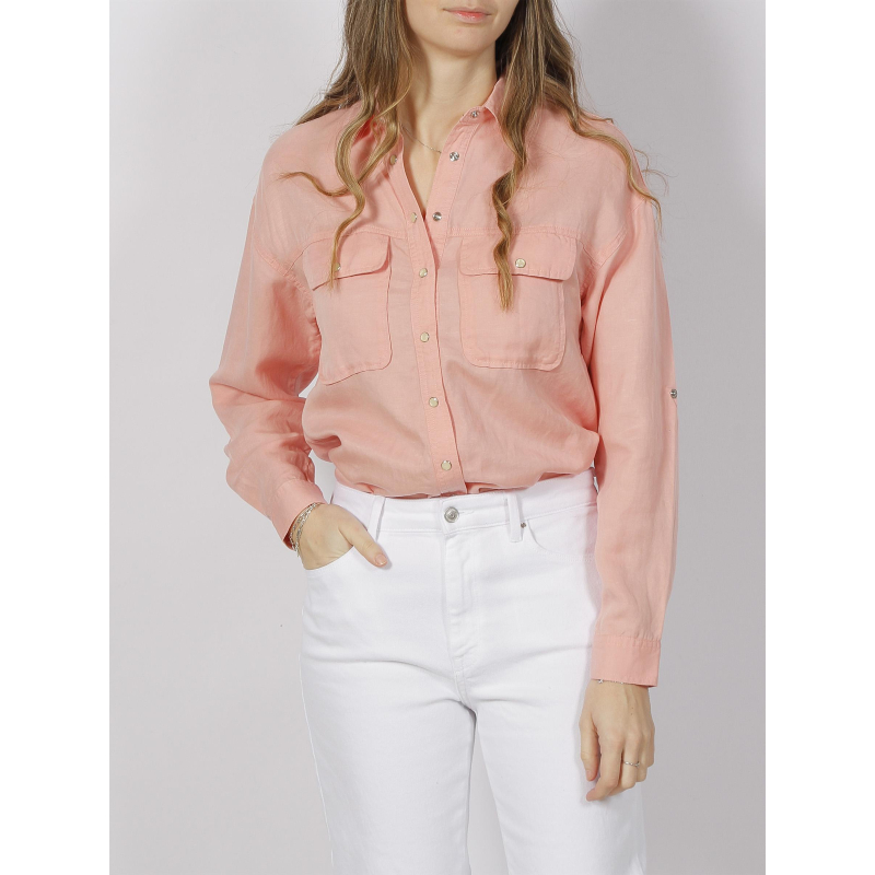 Chemise manches longues légère lin rose femme - Salsa