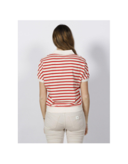 T-shirt polo rayé relax blanc rouge femme - Tommy Hilfiger
