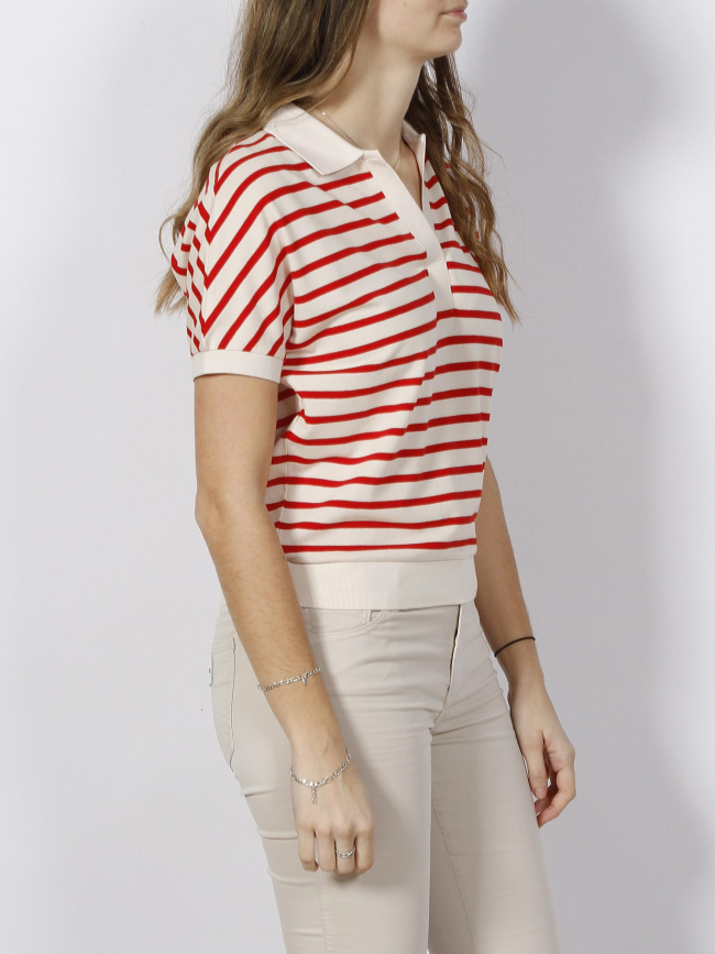 T-shirt polo rayé relax blanc rouge femme - Tommy Hilfiger