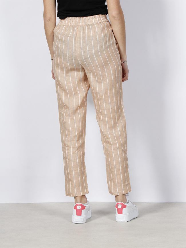 Pantalon à rayures en lin beige femme - Armani Exchange