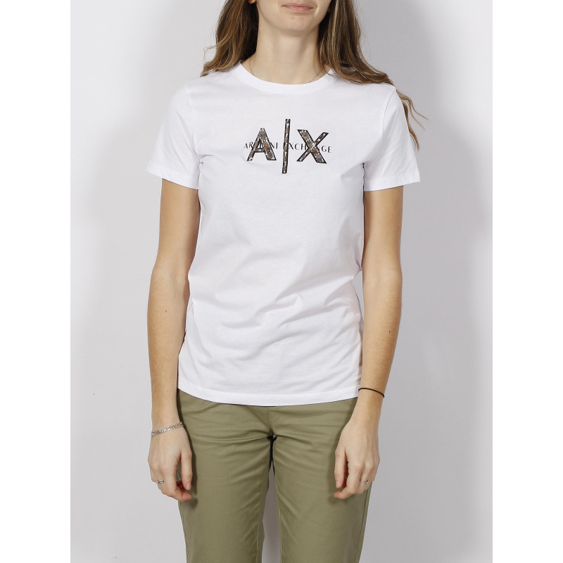 T-shirt optic logo strass blanc femme - Armani Exchange