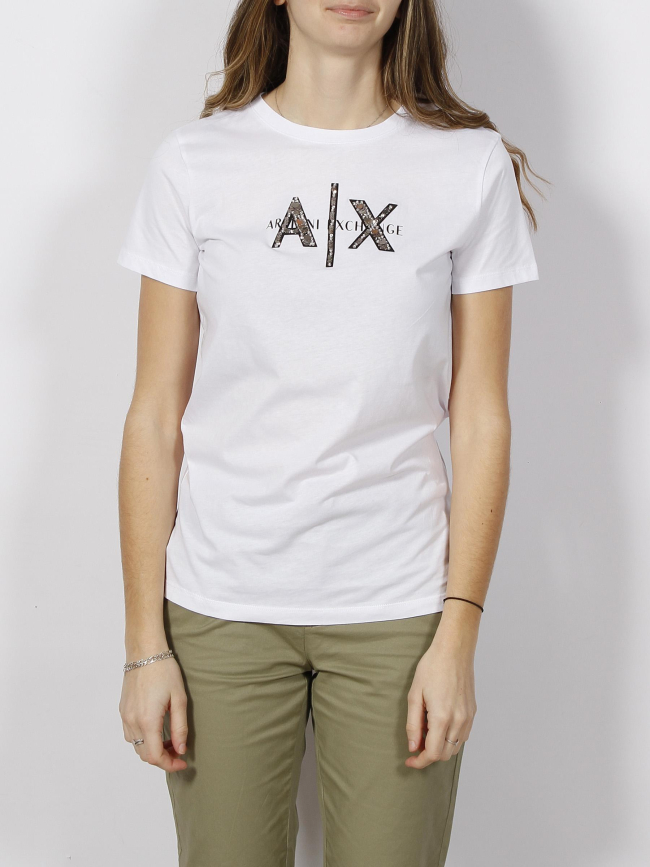 T-shirt optic logo strass blanc femme - Armani Exchange