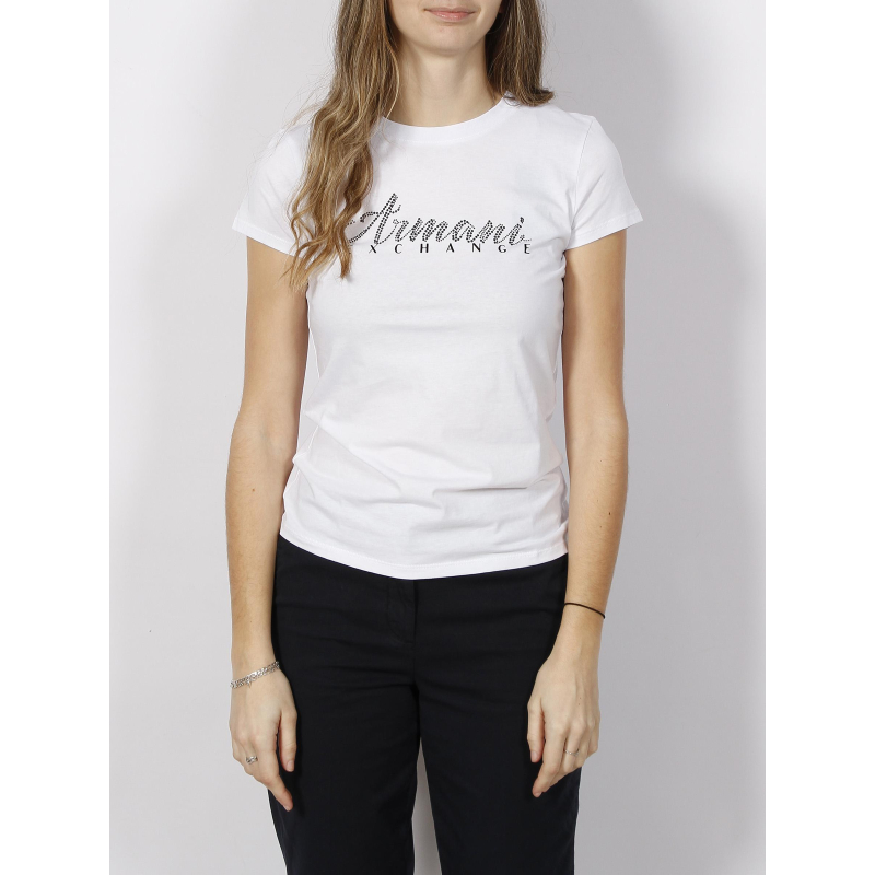 T-shirt optic strass blanc femme - Armani Exchange