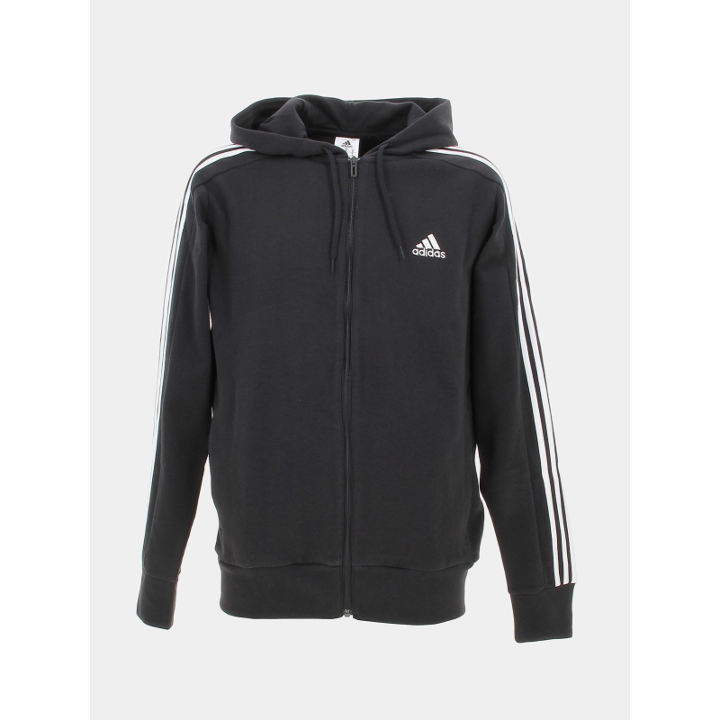 Sweat à capuche zippé 3 stripes noir homme - Adidas