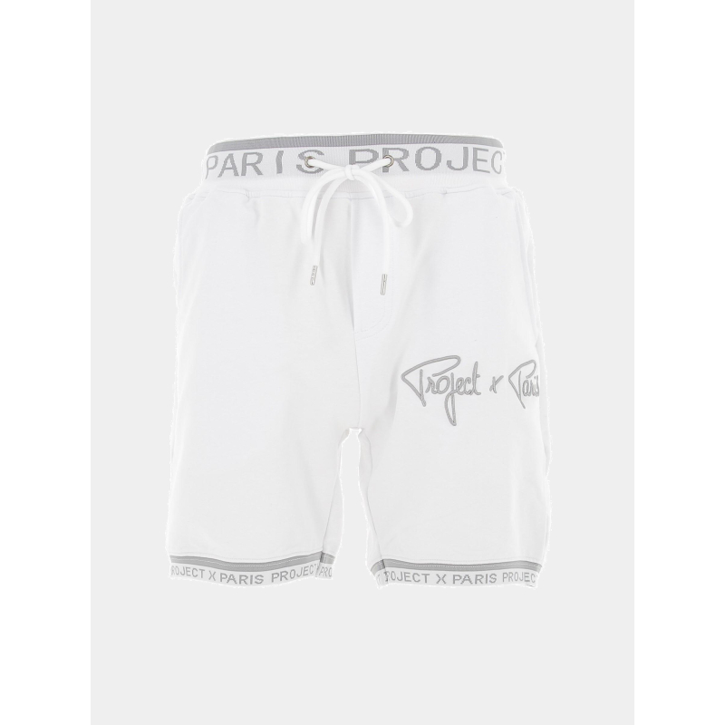 Short brodé bandes logo gris blanc homme - Project X Paris