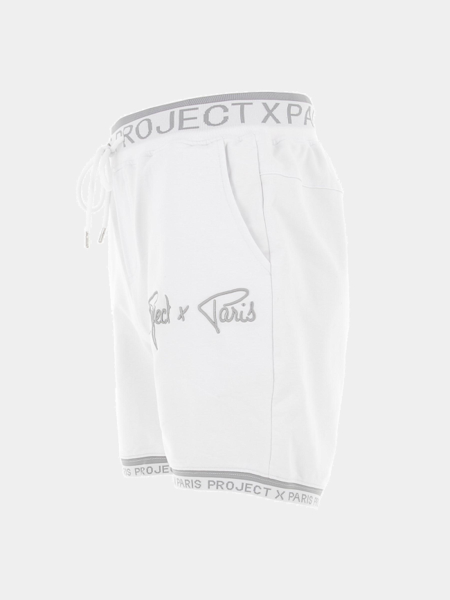 Short brodé bandes logo gris blanc homme - Project X Paris
