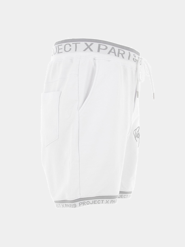 Short brodé bandes logo gris blanc homme - Project X Paris