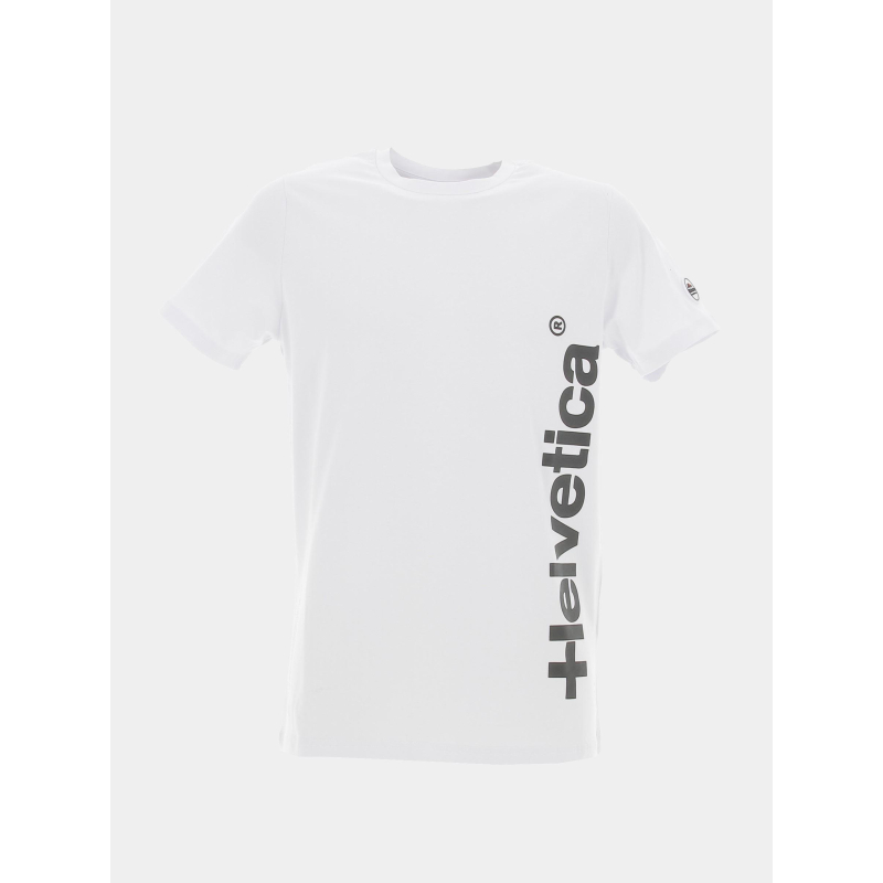 T-shirt logo vertical luca blanc homme - Helvetica