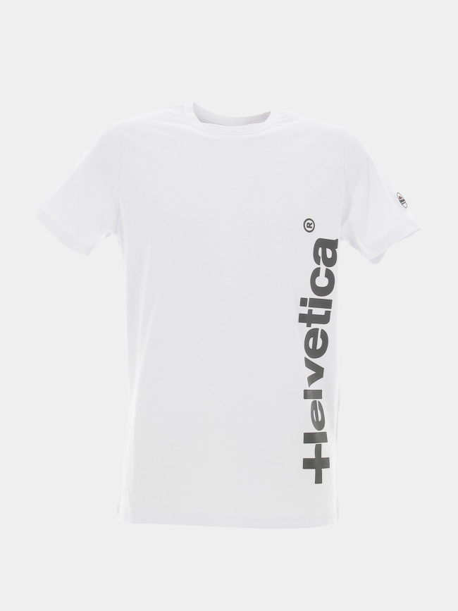 T-shirt logo vertical luca blanc homme - Helvetica