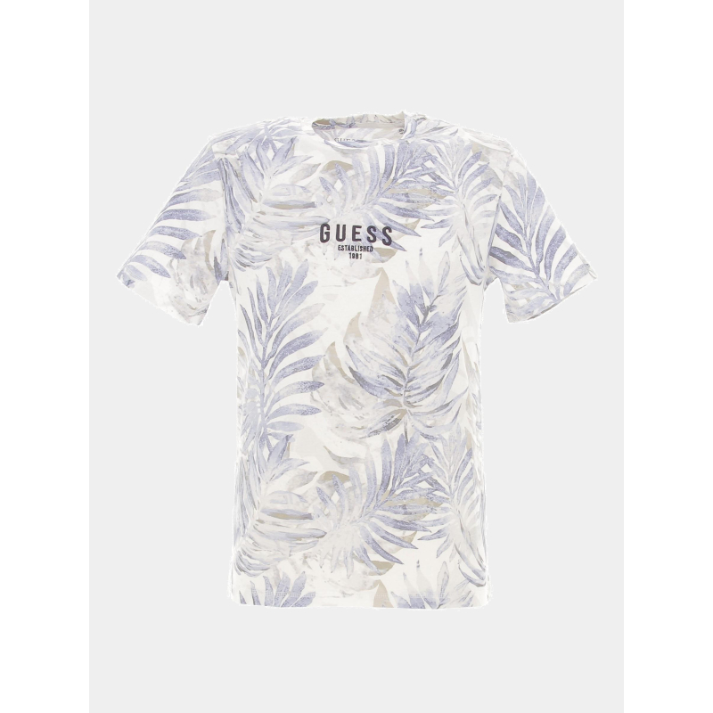 T-shirt éco palmier feuillage bleu homme - Guess