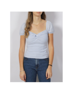 T-shirt col noué à carreaux lazize bleu femme - Guess