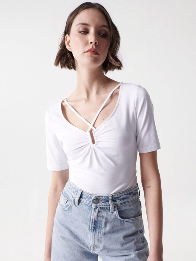 T-shirt col lannières croisées blanc femme - Salsa