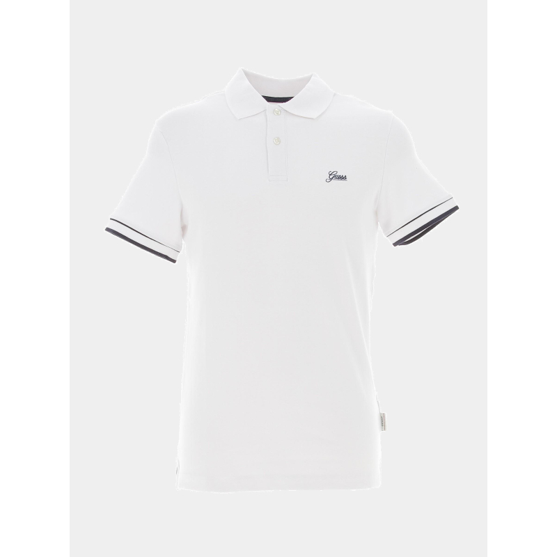 Polo stretch logo brodé olivier blanc homme - Guess
