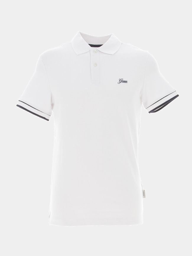 Polo stretch logo brodé olivier blanc homme - Guess