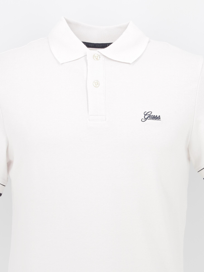 Polo stretch logo brodé olivier blanc homme - Guess