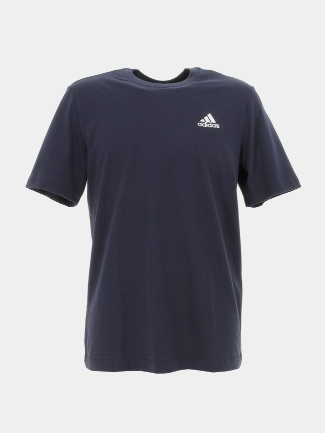 T-shirt uni classique petit logo brodé bleu marine homme - Adidas