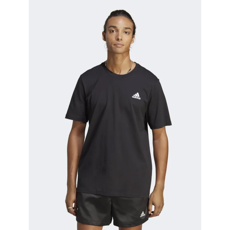 T-shirt uni classique petit logo brodé noir homme - Adidas