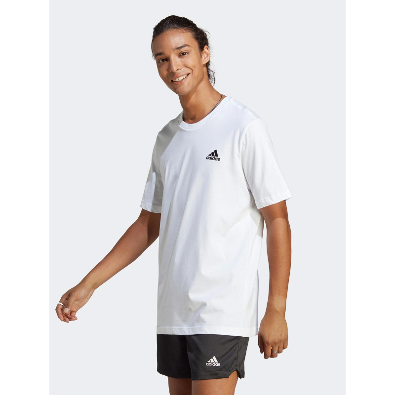 T-shirt uni classique petit logo brodé blanc homme - Adidas