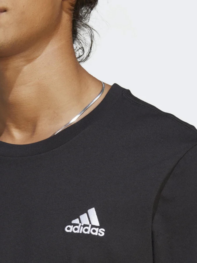 T-shirt uni classique petit logo brodé noir homme - Adidas