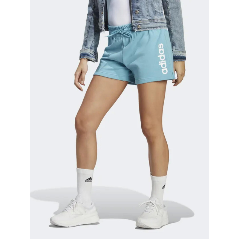 Short de sport linear logo bleu femme - Adidas