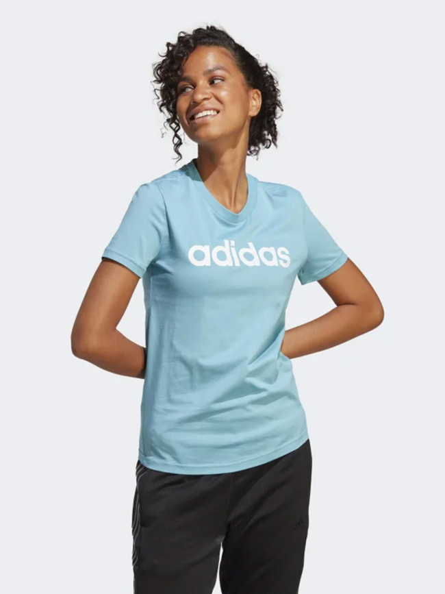 T-shirt linear logo bleu femme - Adidas