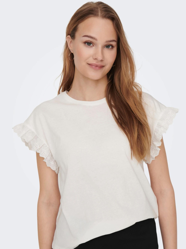 T-shirt iris manches ajourées blanc femme - Only