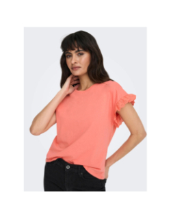 T-shirt iris manches ajourées orange corail femme - Only