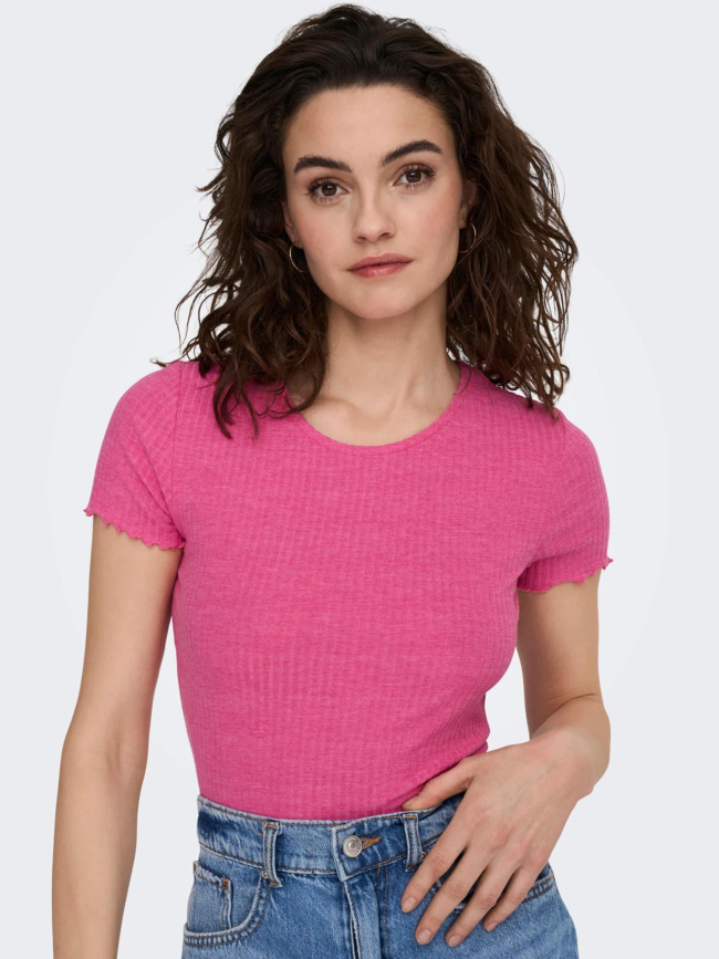 T-shirt crop cotêlé emma rose femme - Only