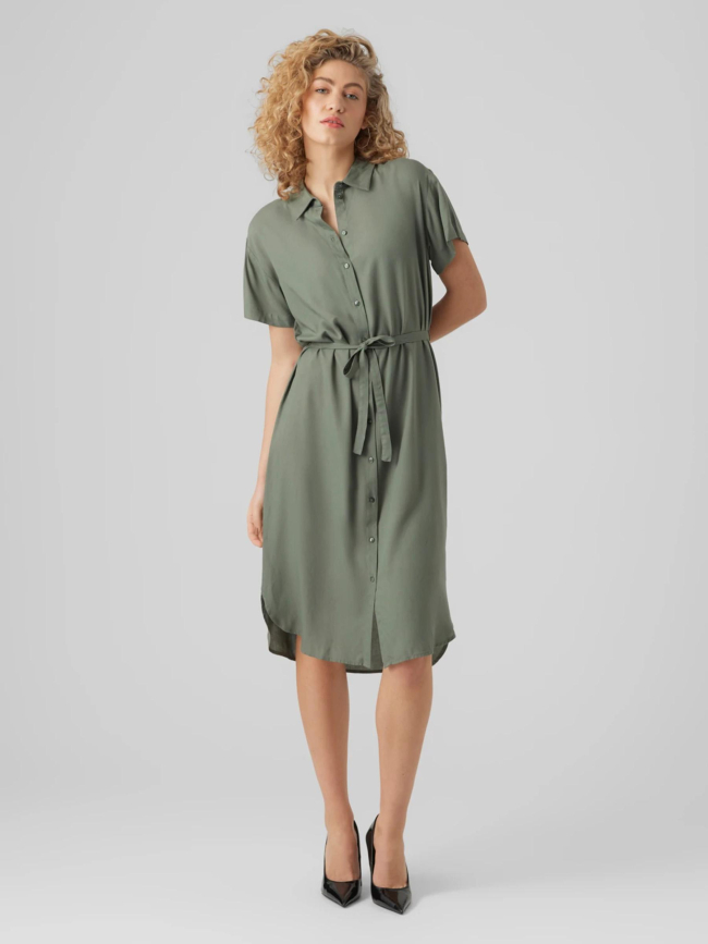 Robe chemise mi-longue bumpy kaki femme - Vero Moda