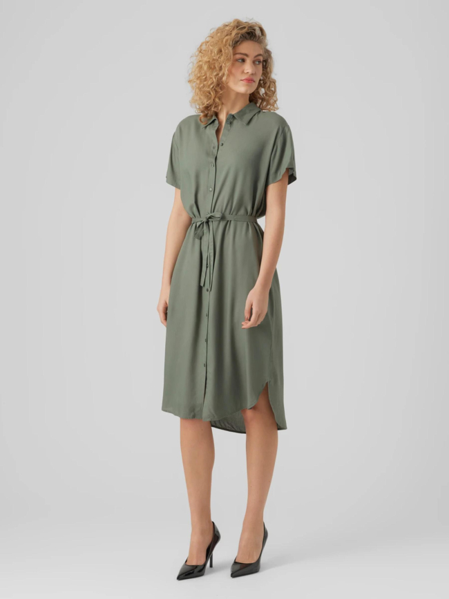 Robe chemise mi-longue bumpy kaki femme - Vero Moda