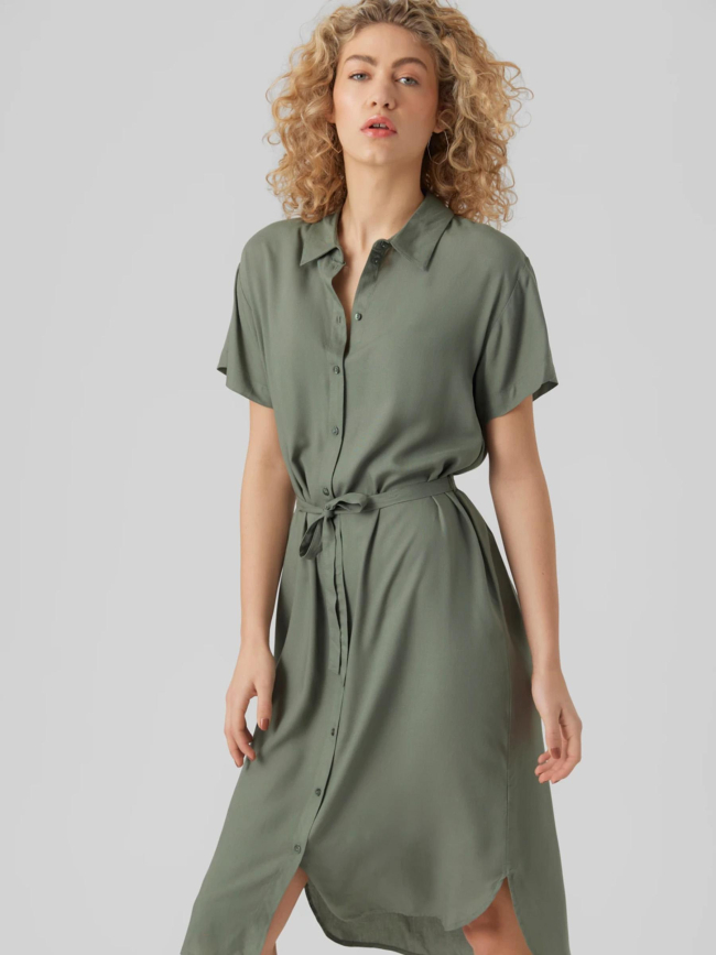 Robe chemise mi-longue bumpy kaki femme - Vero Moda