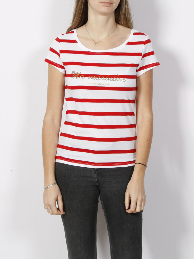 T-shirt marinière strass blanc rouge - Little Marcel