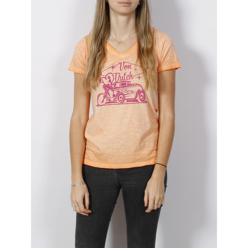 T-shirt print effet usé orange femme - Von Dutch