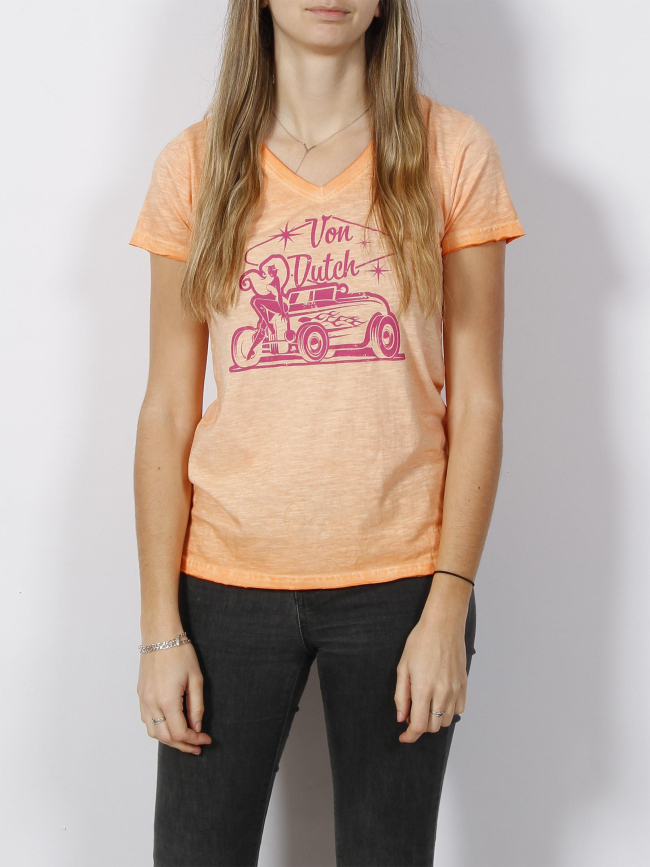 T-shirt print effet usé orange femme - Von Dutch