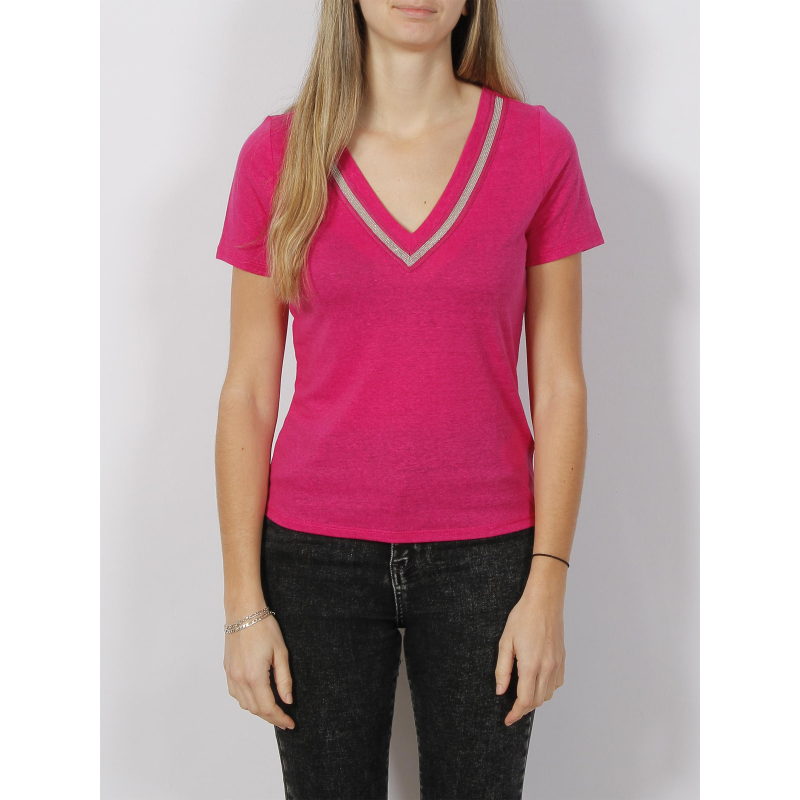 T-shirt col v strass dress rose femme - Morgan