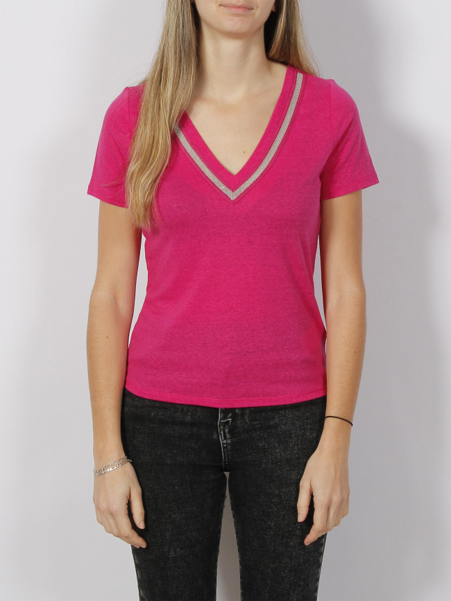 T-shirt col v strass dress rose femme - Morgan