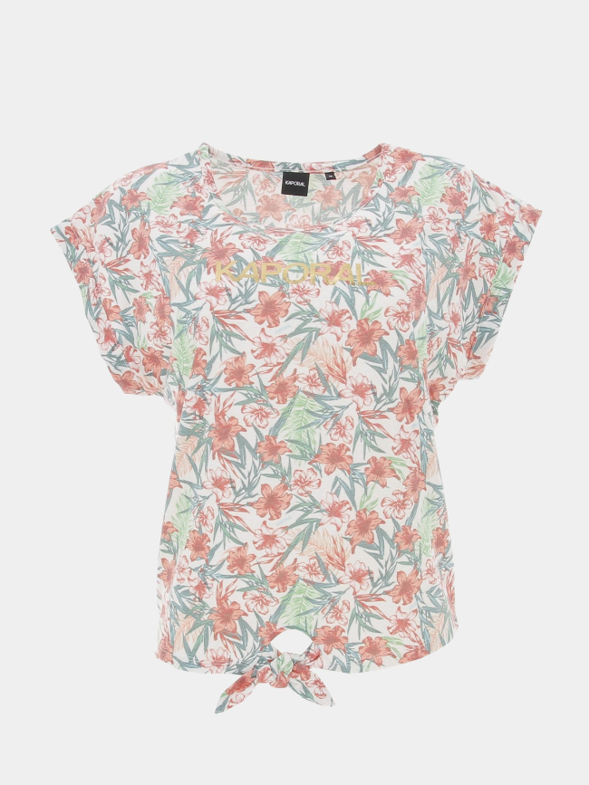 T-shirt à fleurs nouer fano rose vert fille - Kaporal
