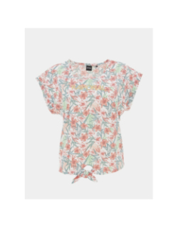 T-shirt à fleurs nouer fano rose vert fille - Kaporal