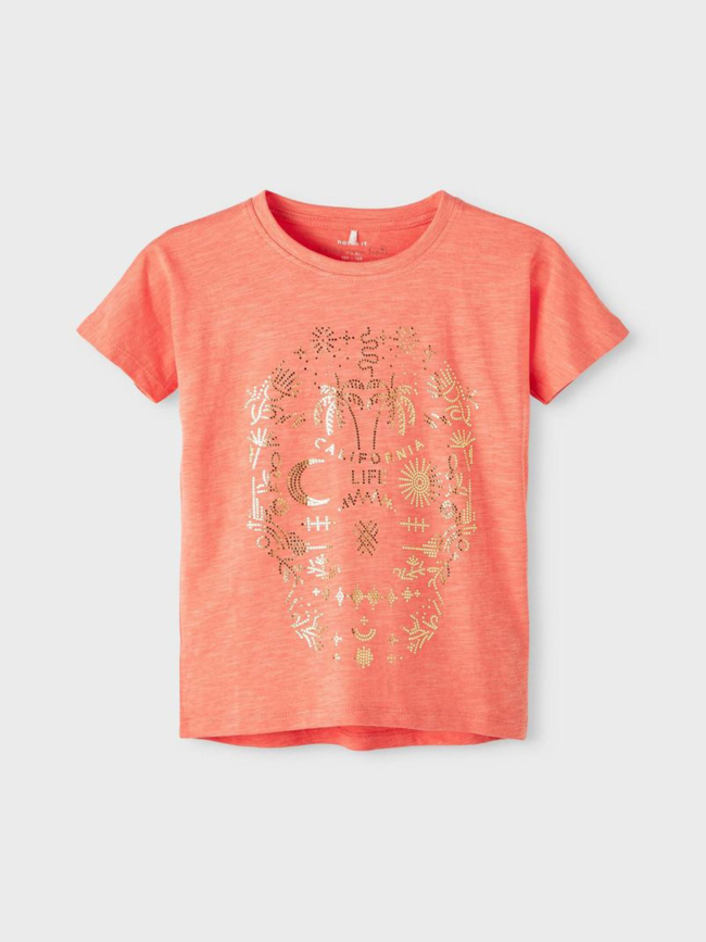 T-shirt paillete dorée falivibes orange fille - Name It