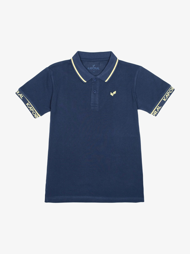 Polo uni prost détails jaune bleu marine garçon - Kaporal