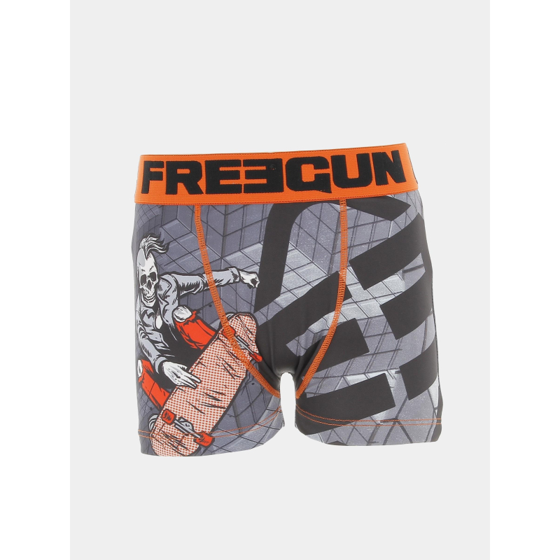 Boxer squelette skate gris orange garçon - Freegun