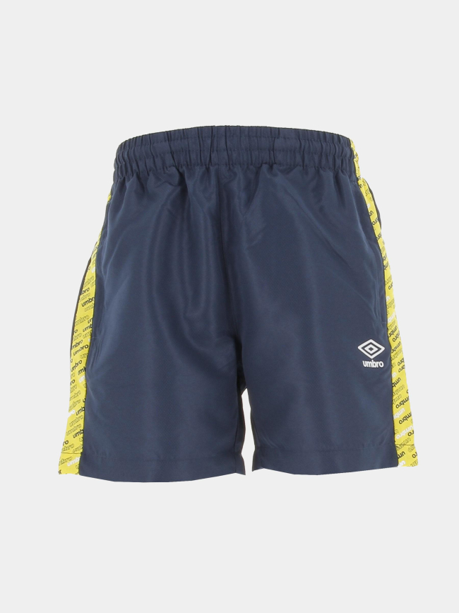 Short de sport bandes jaune logo bleu marine garçon - Umbro