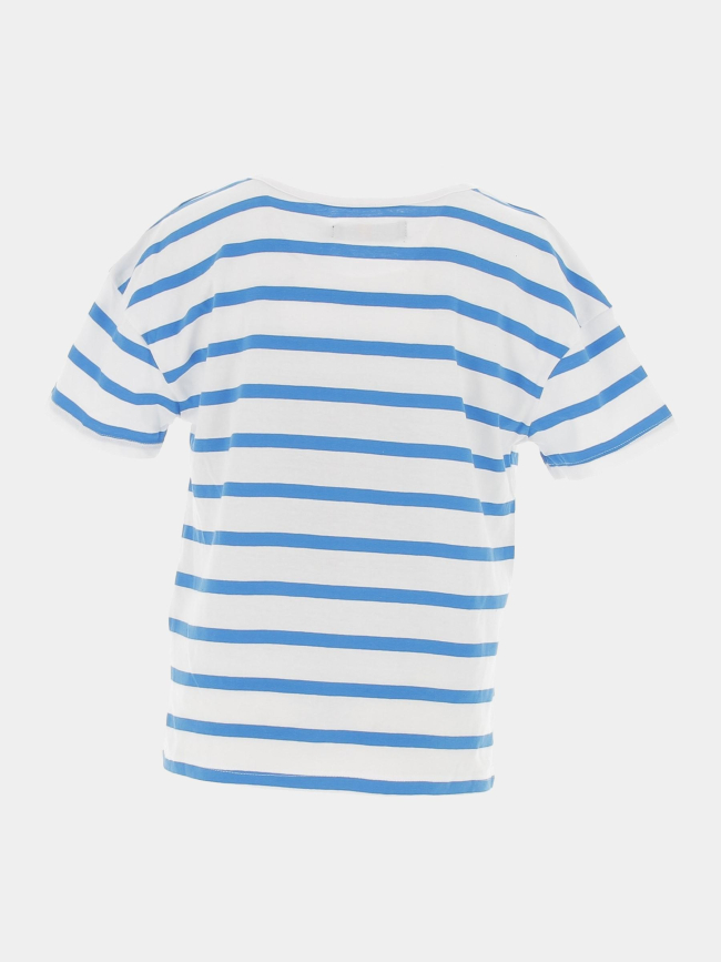 T-shirt marinière fleurs bleu blanc fille - Little Marcel