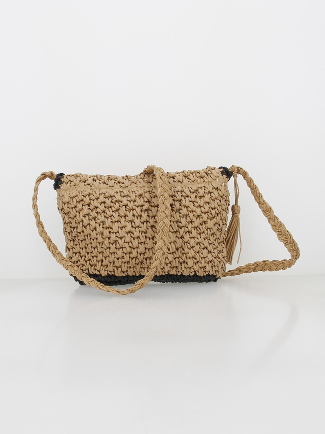 Sac bandoulière en raphia mediteraz beige noir femme - Barts
